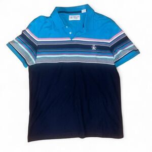Penguin Munsingwear Men's Blue Striped Polo Shirt SZ L